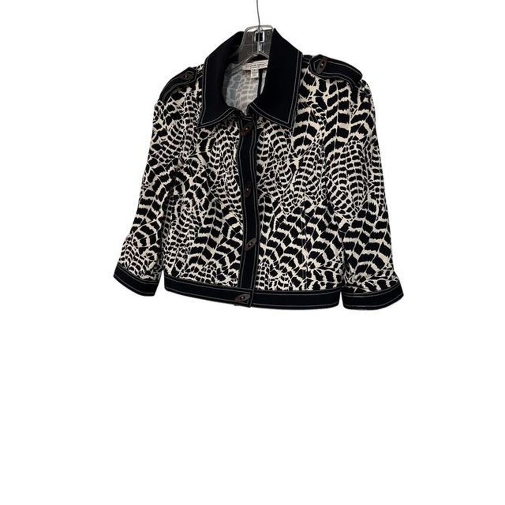 ST JOHN ANIMAL PRINT WOOD BUTTON CROPPED JACKET SZ S